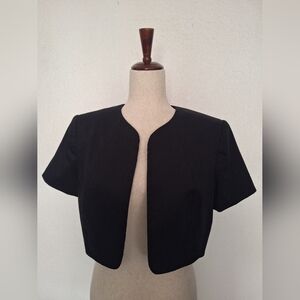 Tahari ASL Black Boxy Crop Top Short Sleeve